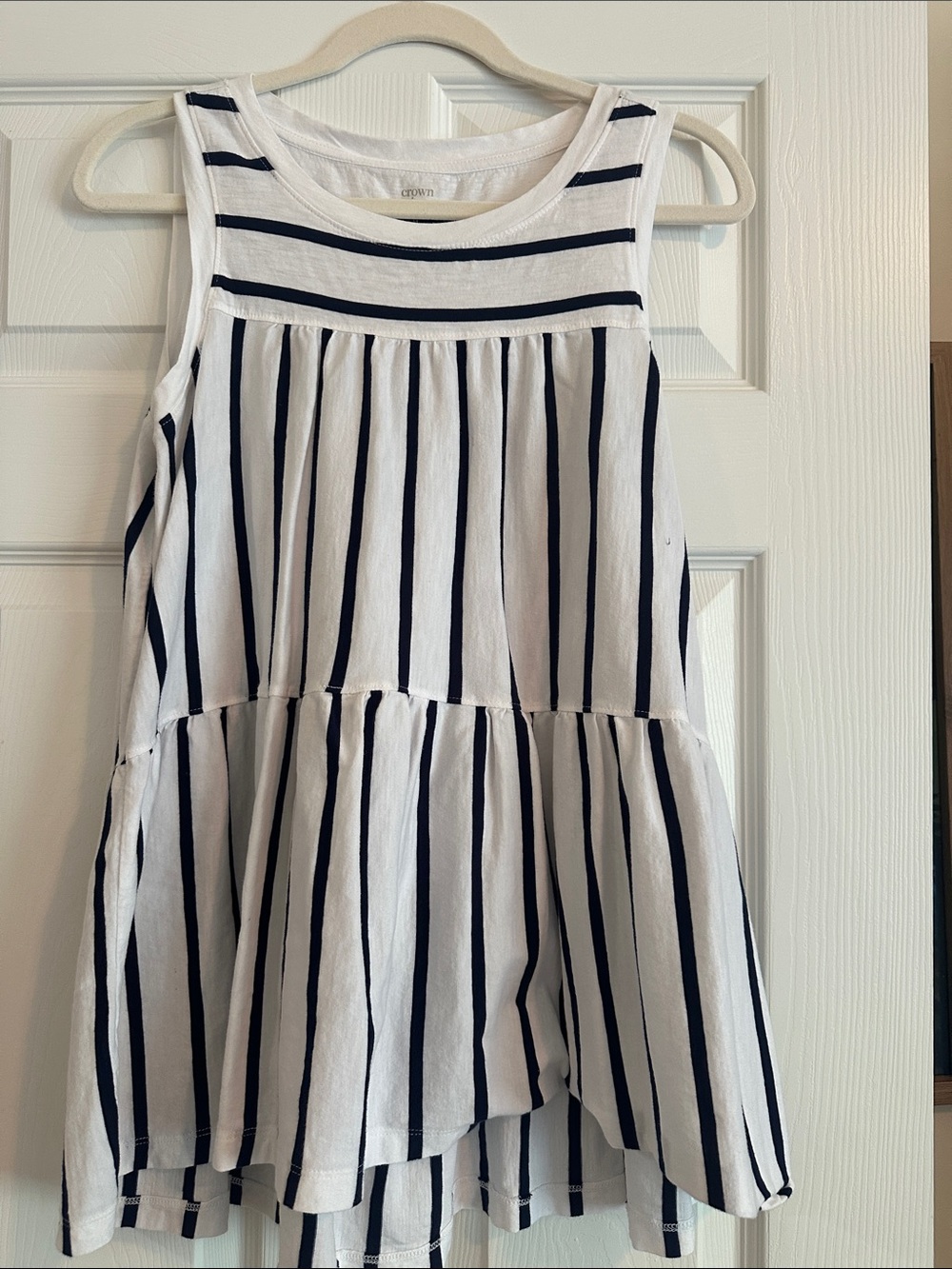 crown & ivy White Tank Dress with Navy Stripes